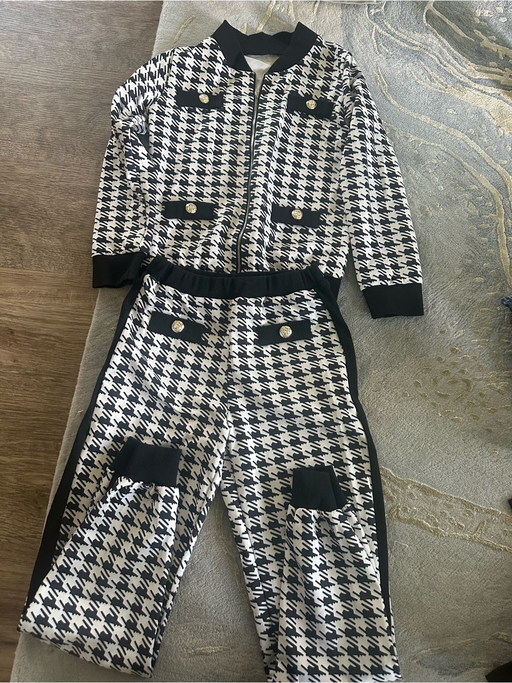 Women's Black & White Houndstooth Bomber Jacket and Pants Set size small